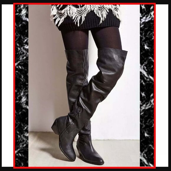 NEW size 8-8.5 Ecote Fiona Over The Knee Black Leather boots - Picture 1 of 15